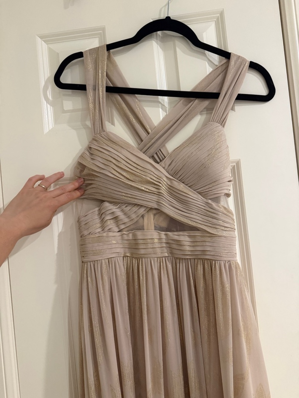 Beige Pleated Chiffon Maxi Dress - Elegant Evening Gown - Picture 5 of 6